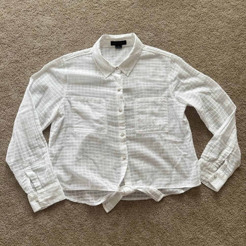 Sanctuary 100% Cotton Flowy Tie Front Semi Sheer White Long Sleeve Costal Casual